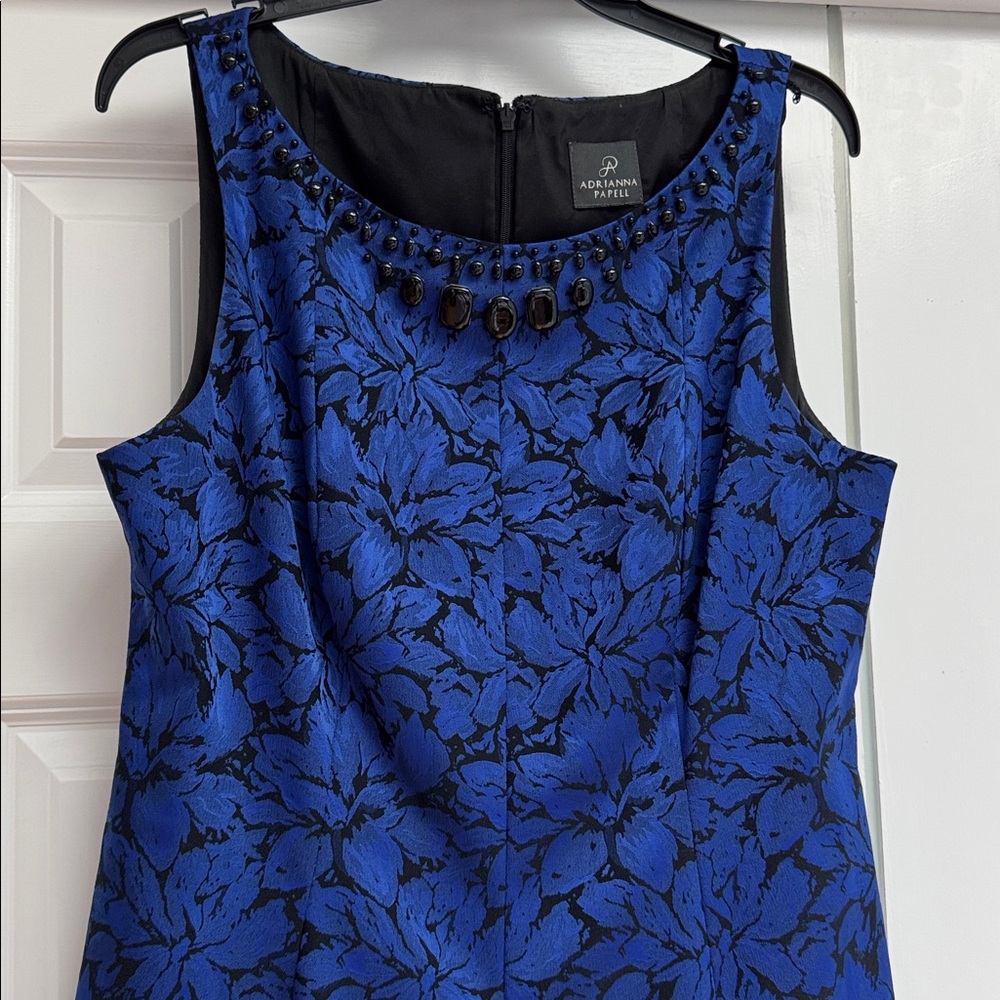 Elegant Jeweled Adrianna Papell Blue Floral Dress
